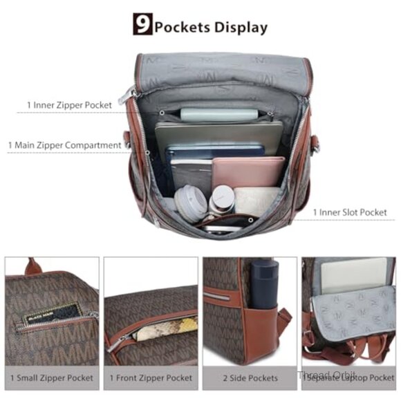 Vegan Leather Convertible Backpack Purse 15.6 Inch Laptop Work Travel Bag